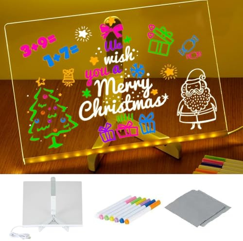 Tavolo da disegno con penna a 7 colori, lavagna magica illuminata, tavolo da disegno a LED, lavagna acrilica, lavagna cancellabile for studenti, ufficio, bar, con supporto(30 * 20CM)