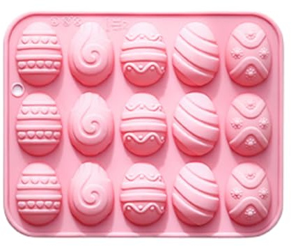 Molde de silicona para huevos de Pascua, 15 cavidades, 5 diseños, herramienta de horneado para decoración de pasteles de chocolate, dulces, grado alimenticio, fácil liberación, antiadherente
