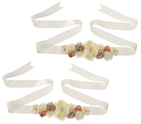 NIYANGLE Fascia Maternità Regolabile con Rose e Cristalli, Cintura per Shower e Foto Gravidanza, Accessorio Elegante per Pancia Futura Mamma, Set da 2 Pezzi Beige Vintage