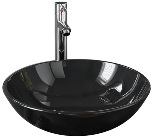 Generico Lavandino Bagno con Rubinetto e Piletta in Vetro Temperato Nero,Articoli di ferramenta,Prodotti Idraulici,Articoli Idraulici,Lavandini,Lavandini Bagno,Nero,8.08 kg,3098453