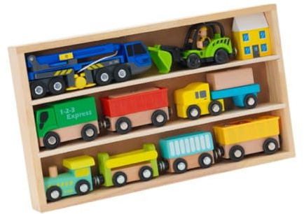 ICDKOYK Set di giocattoli per treni in legno, blocchi da costruzione, giocattolo educativo impilabile per bambini, giocattoli di Natale, regalo compleanno, trenino per bambini, educativo in legno per