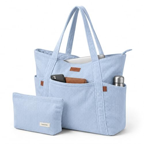 Captain Blues Tote Bag for Women with Zip, Large Capacity Work Bag with Compartments & Pockets, Soft Cotton Lining, Beach Bag for College, Teacher, Uni, School, Travel, Shopping