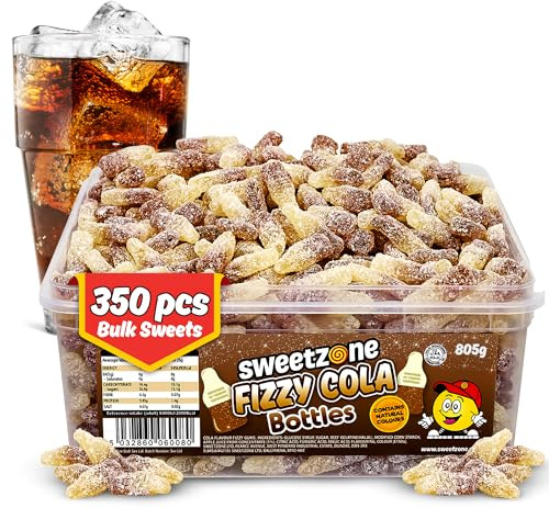 Sweetzone Fizzy Cola Bottles 805g | 350pc Halal Gummy Sweets Tub | Fizzy cola bottle sweets with a soft chewy texture, approx. 350 pieces in an 805g Halal tub for parties and sharing.