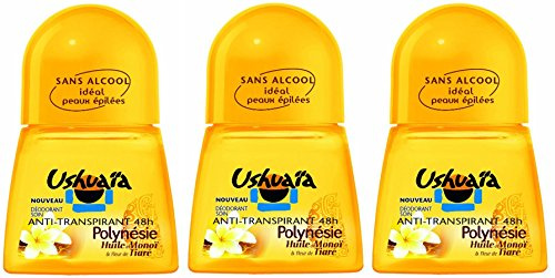 Ushuaïa Deodorant Femme Bille Soin Polynesie Huile De Monoi & Fleur De Tiare Efficacite 48h - 50 ml - Lot de 3