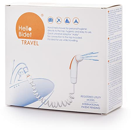 Dusch för Bidé | Hello Bidet Travel | Bärbar bidé för intim hygien | ansluts till kranen | hemma och på resor | Addy reseadapter ingår | Italiensk produkt