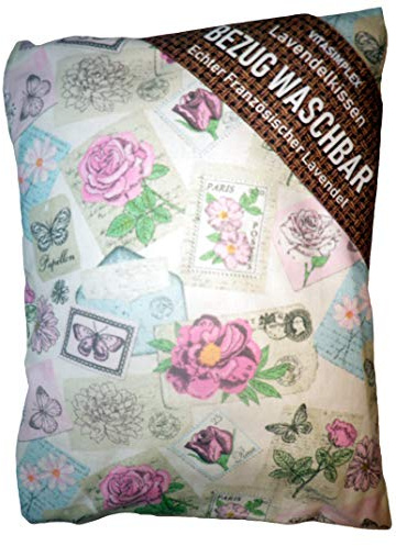 Lavendelkissen mit Bezug, Motiv 215 (Rose Paris) 24 cm x 20 cm mit echtem Französischen Lavendel aus der Provence