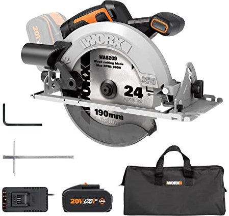WORX WX520 Akku Kreissäge 20V - 190mm Sägeblatt - bürstenloser Motor - mit 4000 mAh PowerShare Akku und Ladegerät