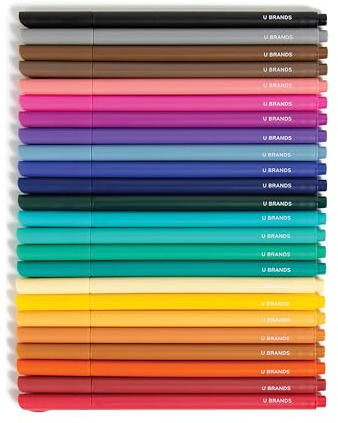 U Brands Fine Liners Felt Tip Pens, Set of 24, Fine (0.5 mm) Point, Assorted Colors