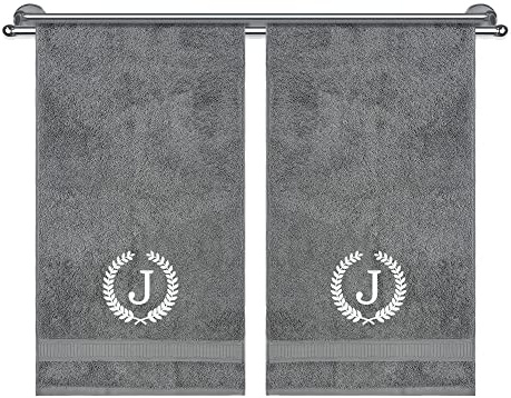 Monogrammed Decorative Personalized Gift, Super Soft, Highly Absorbent, 100% Turkish Cotton Gray Hand Towels, Set of 2 by La hammam