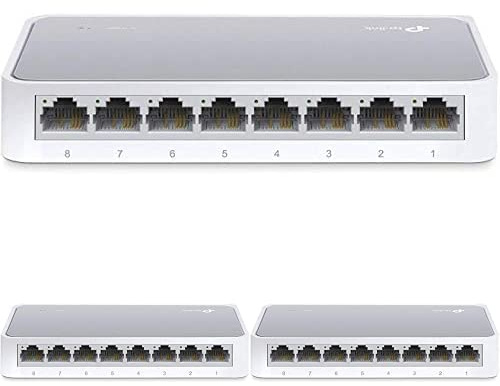 TP-Link TL-SF1008D Conmutador Fast Ethernet/Red/LAN de 8 Puertos (10/100 Mbps, Ajuste automático de Velocidad y dúplex, Plug and Play, MDI/MDIX automático, sin Ventilador) Blanco, Paquete de 3