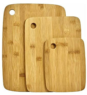 VIVAAS Bamboo Wooden Chopping Boards Set of 3 Different Size Kitchen Set | Hanging Holes | Strong and Durable Design | Best for Cutting Vegetables Fruits Cheese and Meat | Easy to Clean
