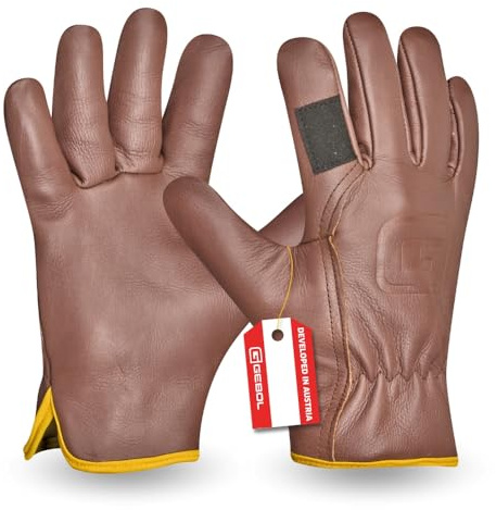 Gebol Quercus, 1 Paar Gartenhandschuhe aus Rindvollleder, Touchscreen-fähig, Arbeitshandschuhe mit Baumwoll-Innenfutter für Strauch & Schnitt, für Herren, Gr. L/9