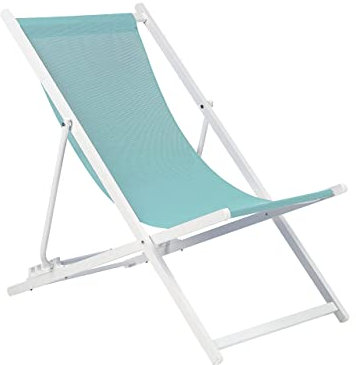 Beliani Outdoor Liegestuhl faltbar Aluminium weiß Mesh blau türkis Locri II