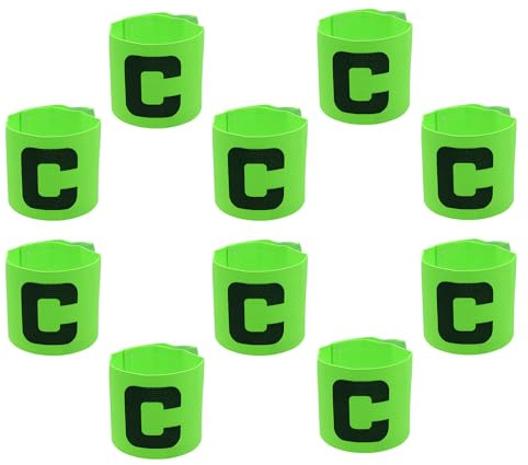 Hosifiy 10 piezas de brazalete de capitán de fútbol, brazalete de nylon verde elástico para fútbol, brazaletes de capitán de fútbol ajustables, banda de brazo C para jóvenes y adultos, entrenamiento