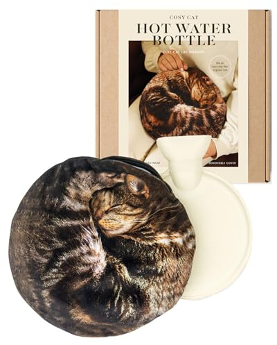 Suck UK Botella de agua caliente para gatos para aliviar el dolor menstrual y cuello | Botella de animales esponjosos | Regalos para amantes de los gatos y mujeres