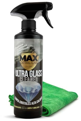 MAX DETAIL-LAB - Ultra Glass - Nettoyant Vitre Voiture, Formule Dégraissante, Nettoyage et Brillance, Lave Fenêtre Auto Anti-Pluie, Accessoire Microfibre Inclus, Produit Detailing Professionnel 500ml