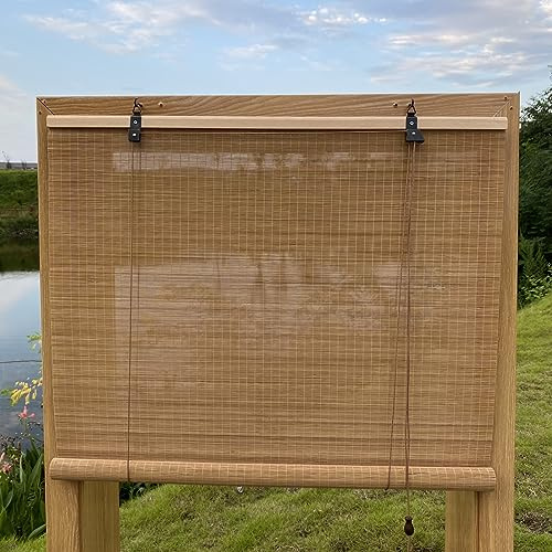 XiuXiu Bambusrollo Bambus Rollos Raffrollos Rollo aus Bambus aussenbereich sichtschutz Sonnenschutz Jalousie für Fenster und Türen,Hellbraun,B81 x H122 cm