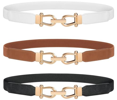 JasGood Skinny elastiskt midjebälte tunna damer vintage bälte mode stretchigt bälte stretch midjebälte med gyllene spänne