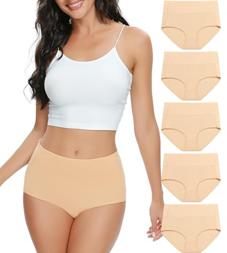 Wealurre Women High Waist Cotton Knickers C Section Underwear Ladies Full Coverage Briefs Tummy Control Panties Underpants Multipack 5