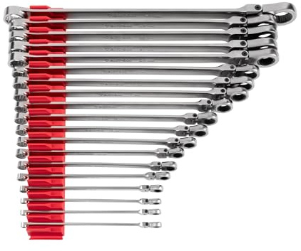 TEKTON Long Fixed/Flex Head 12-Point Ratcheting Box End Wrench Set with Modular Organizers, 19-Piece (6-24 mm) | WRB95304