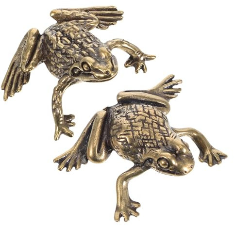 DECHOUS Goldene Messing Kröten Statue Kleine Antike Frösche Dekoration Figurine Retro Gartenhaus Ornament Für Innenbereich Schreibtischdekoration
