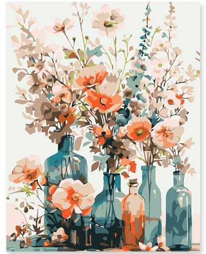 EFOTIML Paint by Numbers Kit pour adultes débutants et enfants, 1Pack 16x20 pouces Canva pour Kits de peinture dans une bo?te colorée (sans cadre) - vases et fleurs