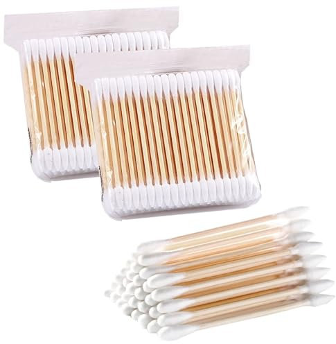 WOLMIK Cotton Buds Pack of 200 Bamboo with Wooden Handles Sustainable for Make-Up Clean Care Ear Cleaning Wound Care Cosmetic Tool Double Head Biodegradable Environmentally Friendly