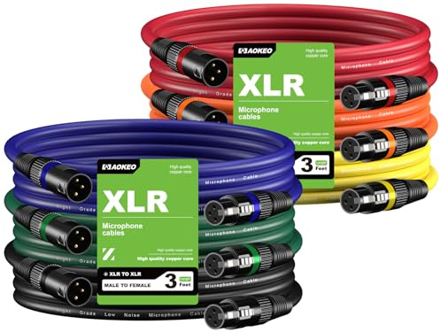 Aokeo Cables de micrófono XLR de 3 pies, paquete de 6, cable de micrófono XLR macho a hembra para configuraciones de altavoz y audio. Todos los conductores de cobre