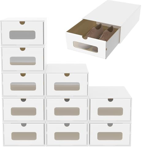 ACXIN Skolådor stapelbara boxset, förvaringslådor lådor med transparent visningsfönster, kartong av kraftpapper, 34,5 x 23,5 x 13,5 cm, 10 stycken, vita