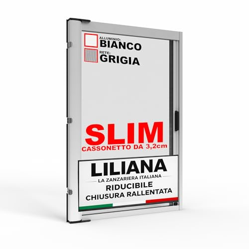 Zanzariera a Rullo LILIANA SLIM con cassonetto 3,2cm L 160 x H 250cm Laterale Riducibile per Porta Finestre Con Chiusura Rallentata e Magnetica - Bianco RAL9010 - Made in italy