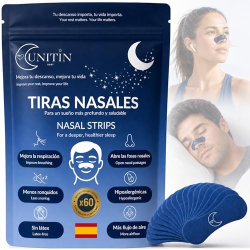 Cunitin Baby® Tiras Nasales para Dormir 60 uds – Nasal Strips Antironquidos, Tiras Nasales Deportivas para Respirar Mejor, Aliviar Congestión Nasal y Reducir Ronquidos, Nose Strips