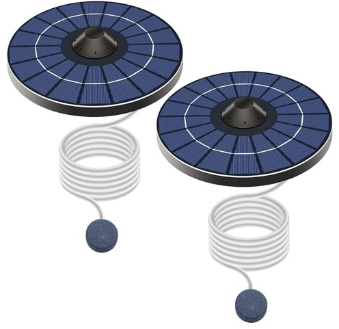 Ngbbby Aérateur d'étang à énergie Solaire 2 pièces, aérateur d'étang Solaire Portable avec Tuyau 'air et Pierres à Bulles pour Petits étangs, Bains 'Oiseaux, pour