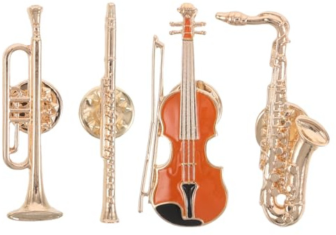 Broches Musicales Vintage en Alliage, 4 Pièces, Guitare et Saxophone | Style Artistique et Créatif, Forme Trompette et Flûte, pour Vestes, Chapeaux, Concerts et Occasions Spéciales