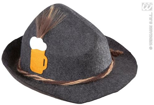 W WIDMANN MILANO Party Fashion 1409M - Chapeau bavarois, avec décoration de chope de bière, gris, Bavière, fête de la bière, costume traditionnel, chapeau, accessoire, carnaval, fête à thème