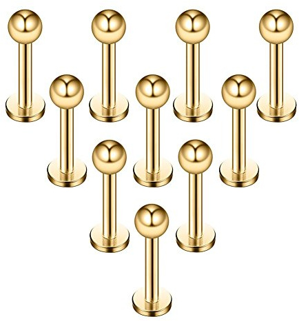 Briana Williams 10pcs 1.2mm 316L Acero Inoxidable Labret Labio Piercing Tragus Helix cartílago Pendiente Barbell Stud, 6-8 mm Longitud de la Barra