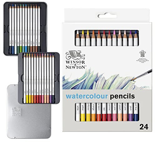 Winsor & Newton 0490015 präzisions Aquarell - Künstlerfarbstifte im Set, 24 lebendige Farben, hochwertige Künstlerpigmente für farbkräftiges Malen in mehreren Schichten, höchste Farbbrillanz