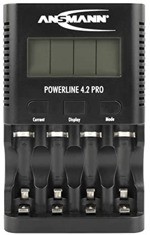 ANSMANN Akku Ladegerät Powerline 4.2 Pro - Ladegerät für AA und AAA Akkus, LCD Display, Individuelle Ladeschächte, Sicherheitsschutz