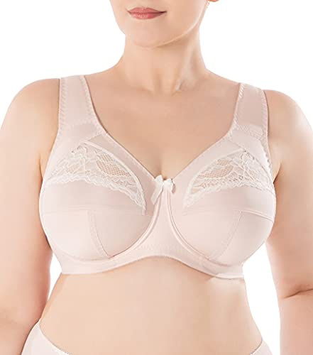 Sermija Reggiseno Morbido Classico da Donna, con Ferretto, Taglie Grandi con Merletto, Spalline Larghe, Laminato con Cotone, Sostegno Taglie Forti, Non Imbottito, Pizzo, Supporto Completo, Nudo, 5E