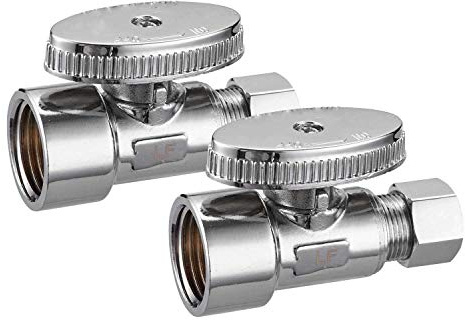 Minimprover 2 Pack Brass 1/2 Inch FIP x 3/8 Inch OD Compression Quarter Turn Straight Water Angle Stop Valve Shut Off