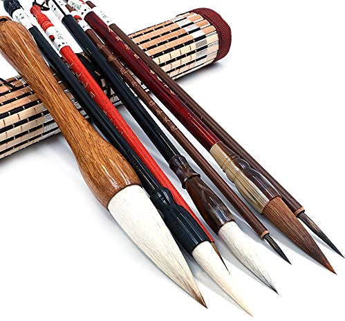 ANCLLO Excellent pinceau de calligraphie chinoise Kanji japonais Sumi (4 tailles avec sac à pinceaux)