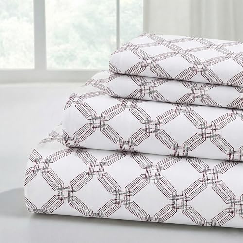 Modern Threads Printed 4-Piece Extra Soft Bedding Sheets & Pillowcase Set, Deep Pocket up to 16 inch Mattress Cara Queen