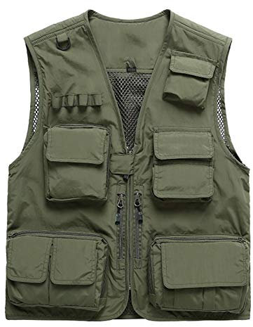 Anglerweste, Herren Angeln Weste Multifunktionsweste Anglerweste, Atmungsaktive Fotografie Gilet Camping Jagdweste, Herren Outdoor Weste Mit Multi-Taschened Anglerweste,Army Green,7XL
