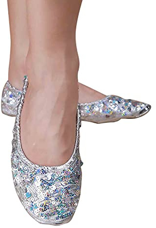 Ballet Belly Slippers Dance Shoes Split-Sole Gymnastics Yoga Shoes Womens Ballroom Dancing Shoes,Silver,EU 36