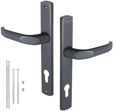 KOTARBAU® Türklinke 90 mm Profilzylinder Türdrücker Aluminium Drückergarnitur Universal Türgriff Türbeschlag Langschildgarnitur Anthrazit Zimmertür Innentür Außentür Handgriff