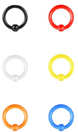 ZS 6 st pärlringar i fånget våraction BCR kulringar, 0G 2G 4G 6G 8G 12G PA ring, akryl näsa septum ringar piercade kroppssmycken för män kvinnor, Akryl Plast, Ingen ädelsten