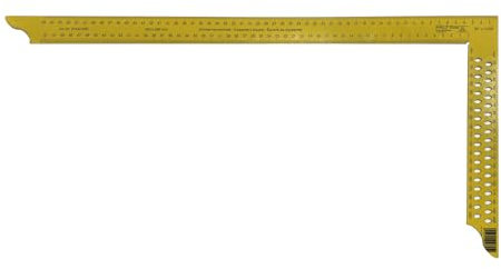 DEWEPRO Équerre de charpentier de 600 mm avec division sur les quatre côtés et trous de traçage - Revêtement par pulvérisation jaune - Équerre métallique plate
