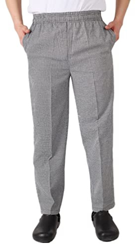 M&Catree Pantalon de Chef Homme Pantalon de Cuisine Pantalon de Travail Respirant Uniformes de Cuisine de Restaurant - Pied de Poule | Élastique, M