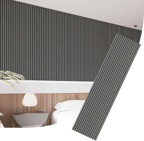 IZODEKOR Acoustic Slat Wood Wall Panels, Decorative Wood Panels for Walls, Slat Wall Paneling for Kitchen and Living Room Decor, Noise Reduction, Sound Proofing Panels, 1 Pack, 240x60cm | Argento