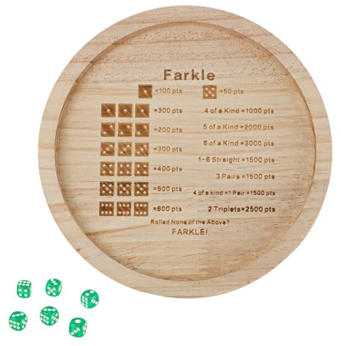 7 Inch Farkle Dice Tray, Wooden Dice Tray for Farkle Classic Game with 6 Round for Rolling for Family Party Travel Board Game Adults