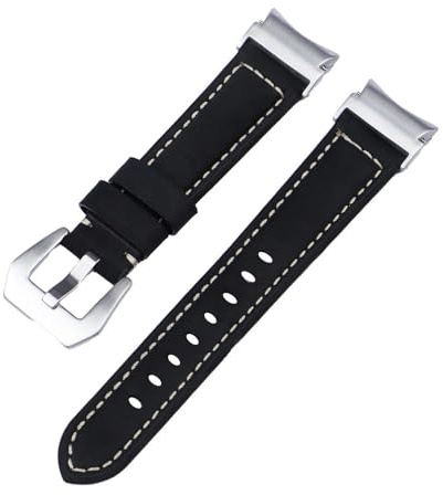 20mm Läderband med snabb passform för Samsung Galaxy Watch 6 5 4 40 44mm klocka 5 pro 45mm för 6/4 classic 43 47mm 42 46mm Klockarmband,Svart Silver,för klocka 6 40 44mm